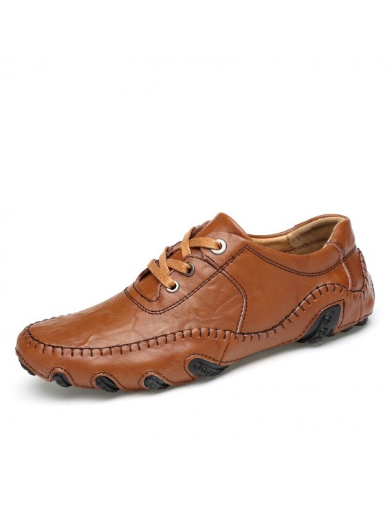 Casual Shoes - Men's Casual Breathable Leather Shoes Low-cut Fashion Driving Shoes