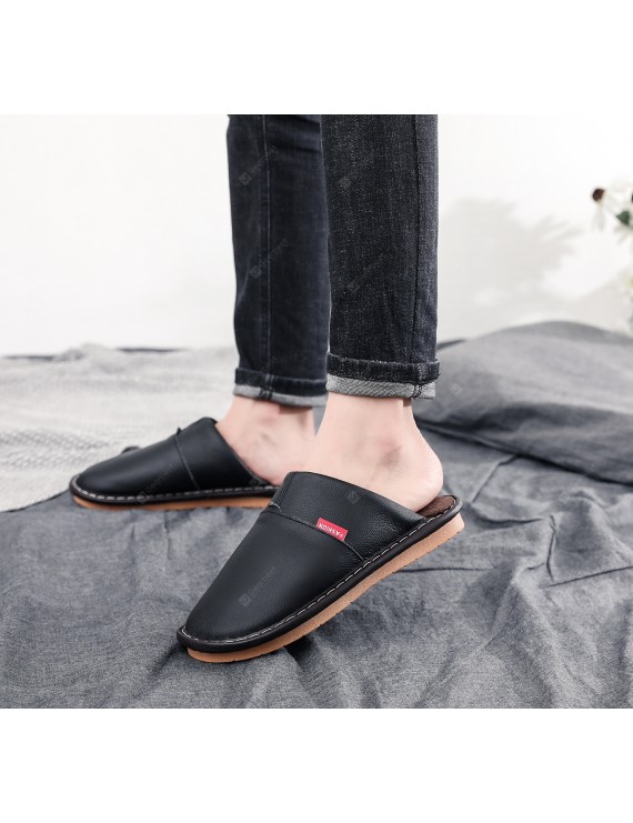 Haining Leather Leather Autumn And Winter Home Cotton Slippers With Non-slip Waterproof Heavy-bottomed Men And Women Warm Shoes Care