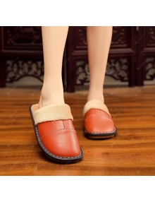 Leather Slippers Men And Women Home Home Cotton Slippers Non-slip Heavy-bottomed Leather Warm Leather Slippers Home Floor