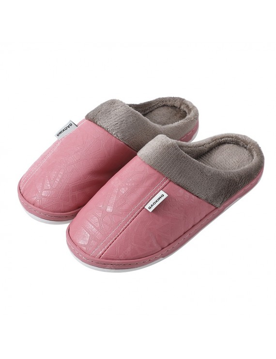 Winter Couple Home Cotton Slippers Female Heavy-bottomed Non-slip Shoes PU Leather Home Warm Winter Male Cotton-padded Shoes Month