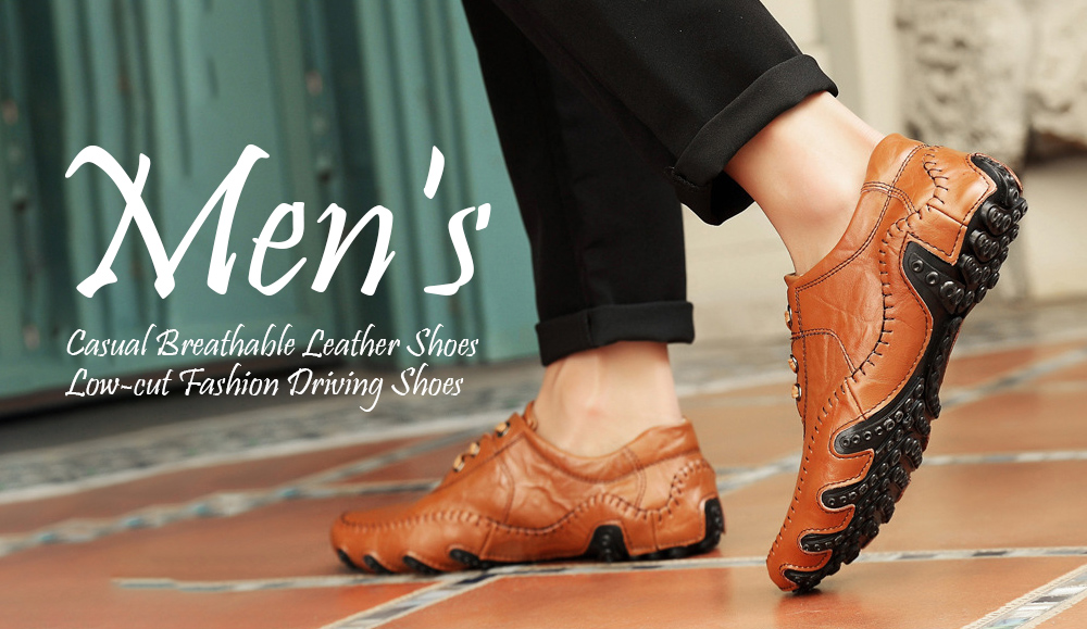 Men's Casual Leather Shoes Soft Bottom Fashion Driving Shoes - Stripped Soil 44