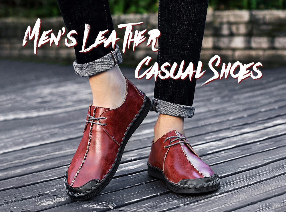 Men's Leather Breathable Lazy Casual Single Shoes Rubber Bag Skates - Red Brown 12139 42