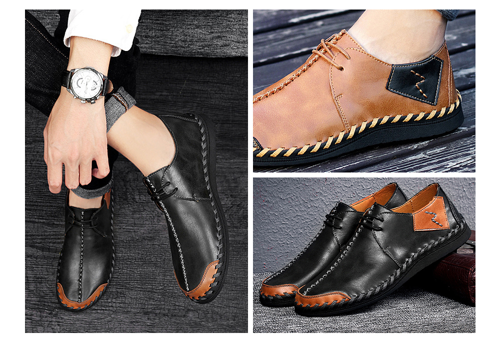 Men's Leather Breathable Lazy Casual Single Shoes Rubber Bag Skates - Red Brown 12139 42