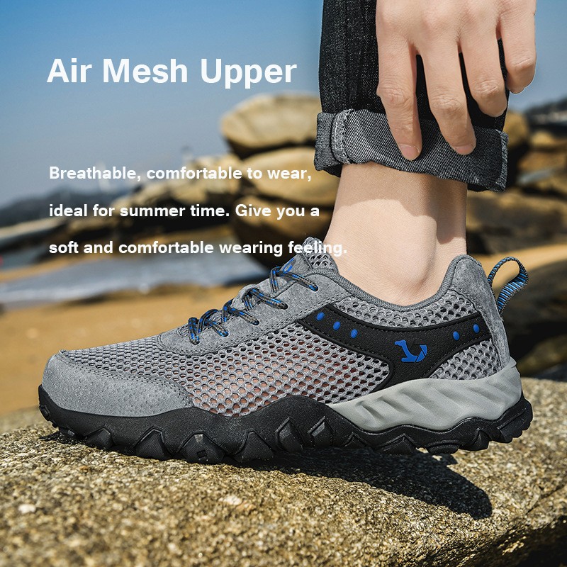 Large Size Men Shoes Fashion Trend Outdoor Running Hiking Footwear Breathable Mesh Wading Shoes - Brown EU 42