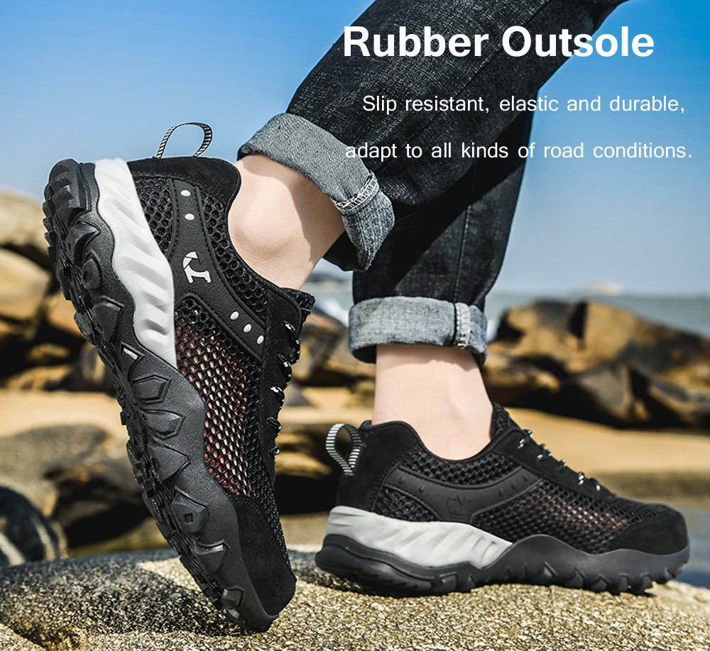 Large Size Men Shoes Fashion Trend Outdoor Running Hiking Footwear Breathable Mesh Wading Shoes - Brown EU 42