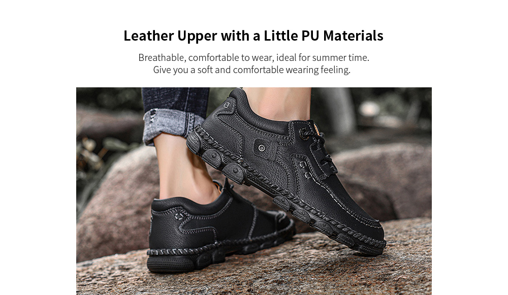 Men's Casual Shoes Summer Outdoor Shoes Tooling Shoes Handmade Leather Stitching Men's Large Size - Golden 40