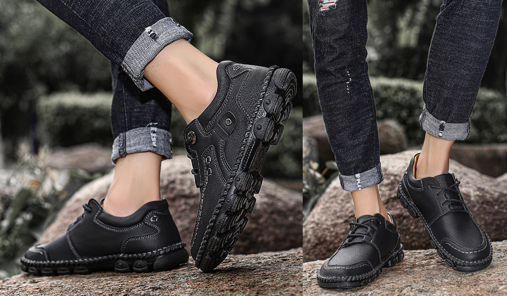 Men's Casual Shoes Summer Outdoor Shoes Tooling Shoes Handmade Leather Stitching Men's Large Size - Golden 40