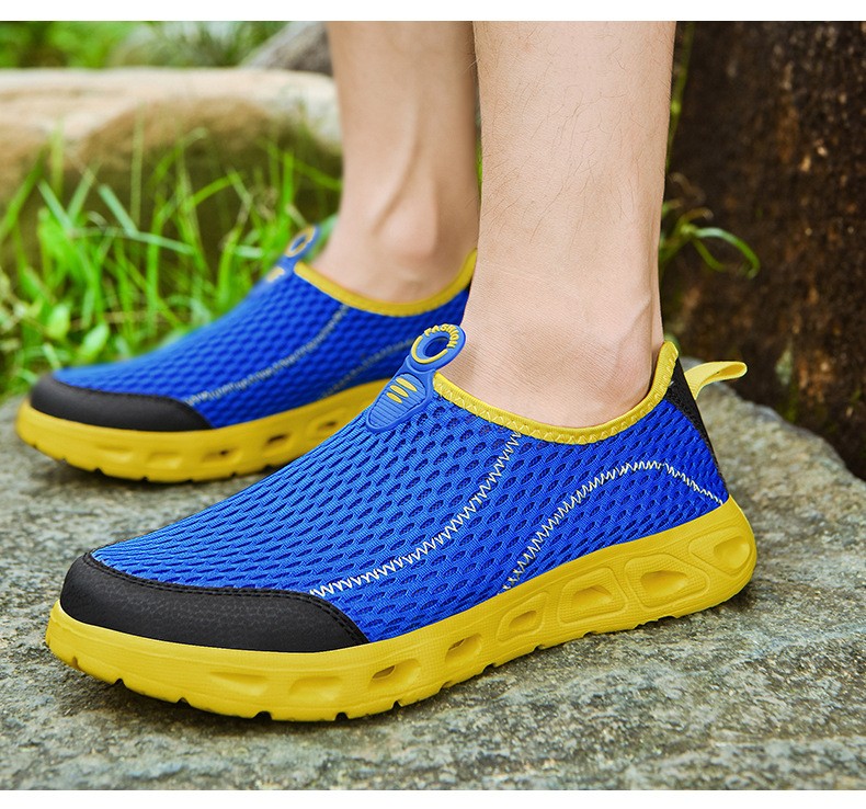 Men Sports Mesh Shoes Large Size Breathable Lightweight Casual Footwear Fashion Hollow Shoes - Blue EU 46