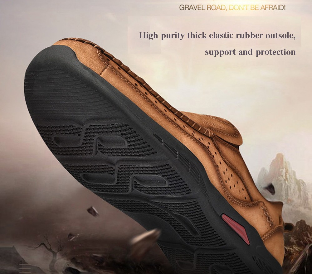 Men Leather Comfy Casual Shoes Round Toe Solid Pattern - Deep Coffee EU 39