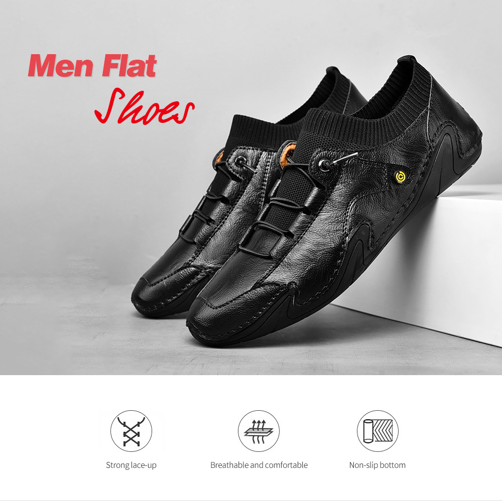 Korean Version Youth Trend Soft-soled Octopus Driving Men Flat Shoes Socks Mouth British Casual Leather Footwear - Black EU 46