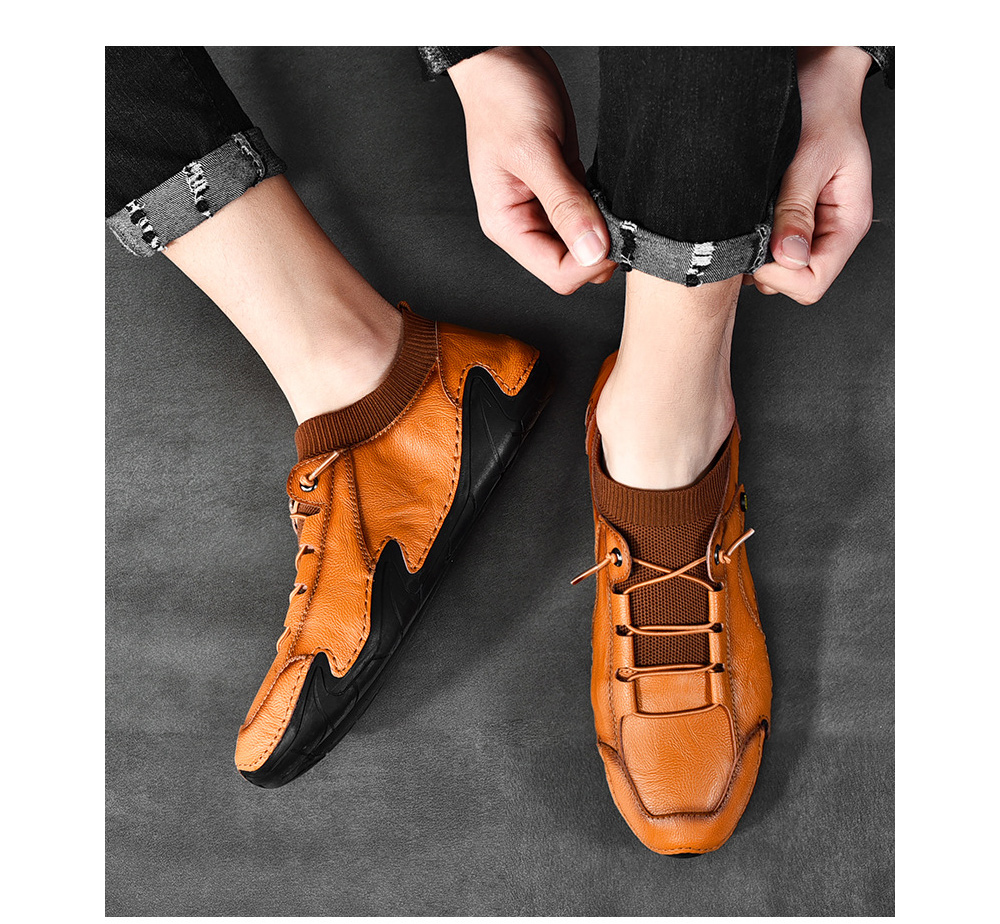 Korean Version Youth Trend Soft-soled Octopus Driving Men Flat Shoes Socks Mouth British Casual Leather Footwear - Black EU 46