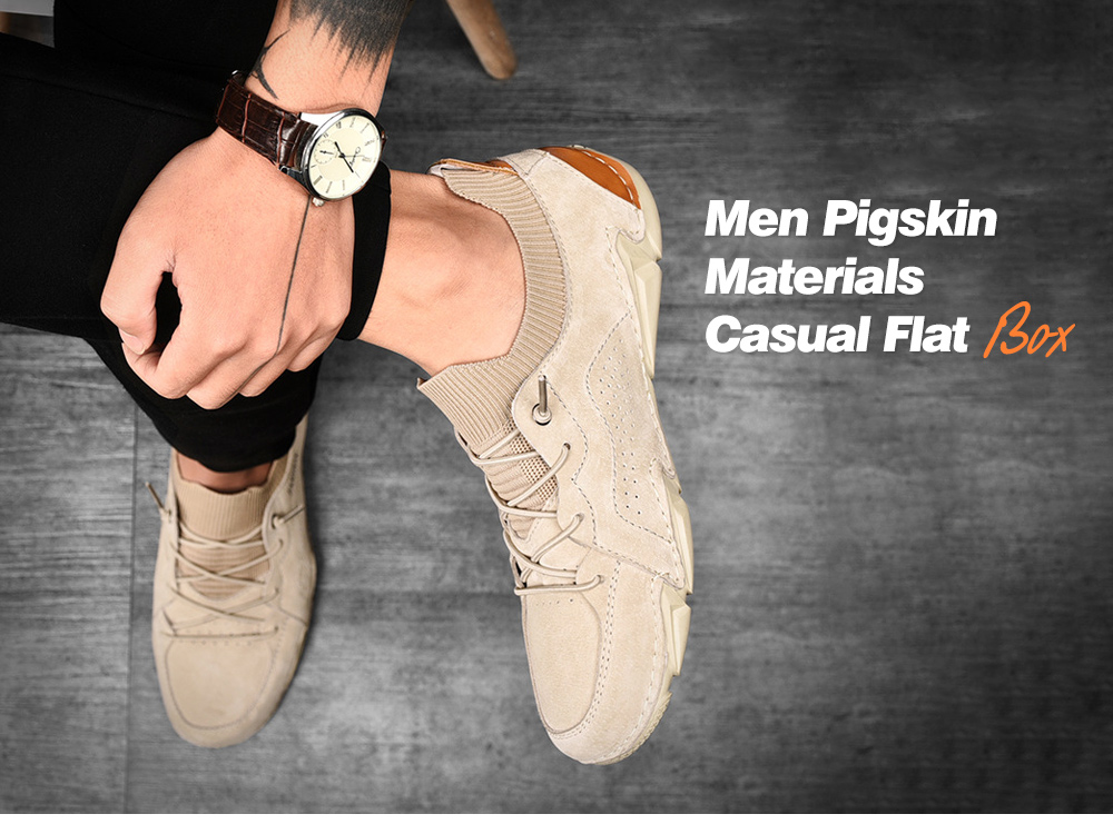 Men Pigskin Materials Casual Flat Shoes Outdoor Tide All-match Peas Shoes Large Size Soft Bottom Breathable Footwear - Gray EU 47