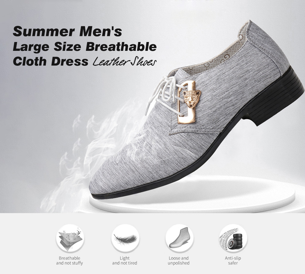 Summer British Men's Casual Leather Shoes Large Size Breathable Cloth Dress Shoes - Light Blue 44 Summer Men's Large Size Breathable Cloth Dress Leather Shoes