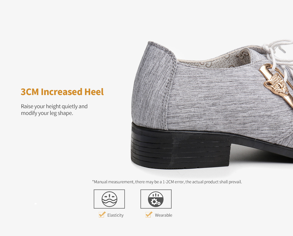 Summer British Men's Casual Leather Shoes Large Size Breathable Cloth Dress Shoes - Light Blue 44  3CM Increased Heel