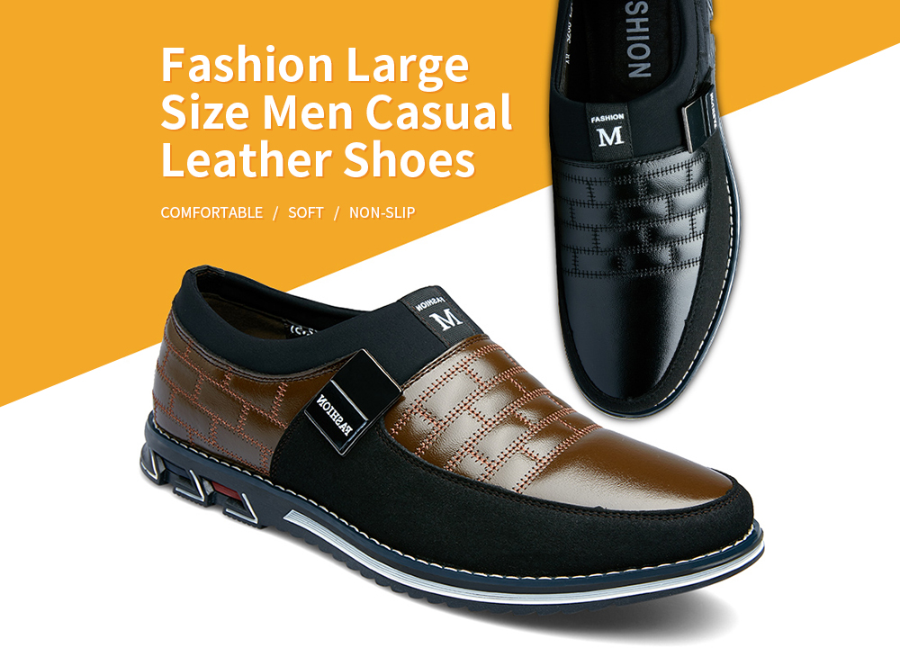 Men Casual Shoes First Layer Cowhide Leather Large Size Breathable- Black EU 45