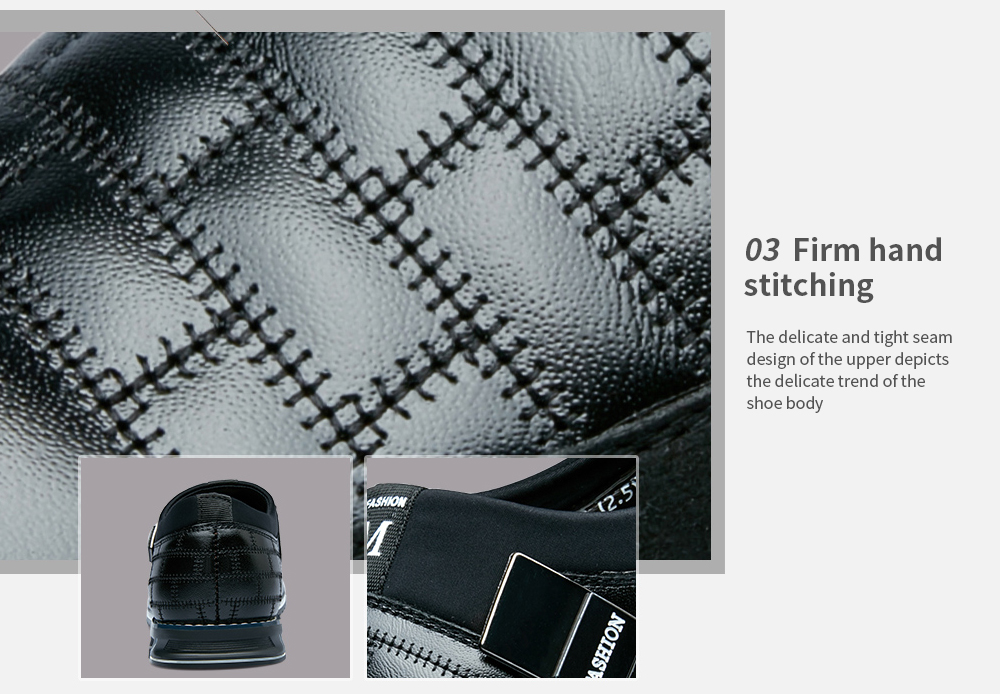 Men Casual Shoes First Layer Cowhide Leather Large Size Breathable- Black EU 45