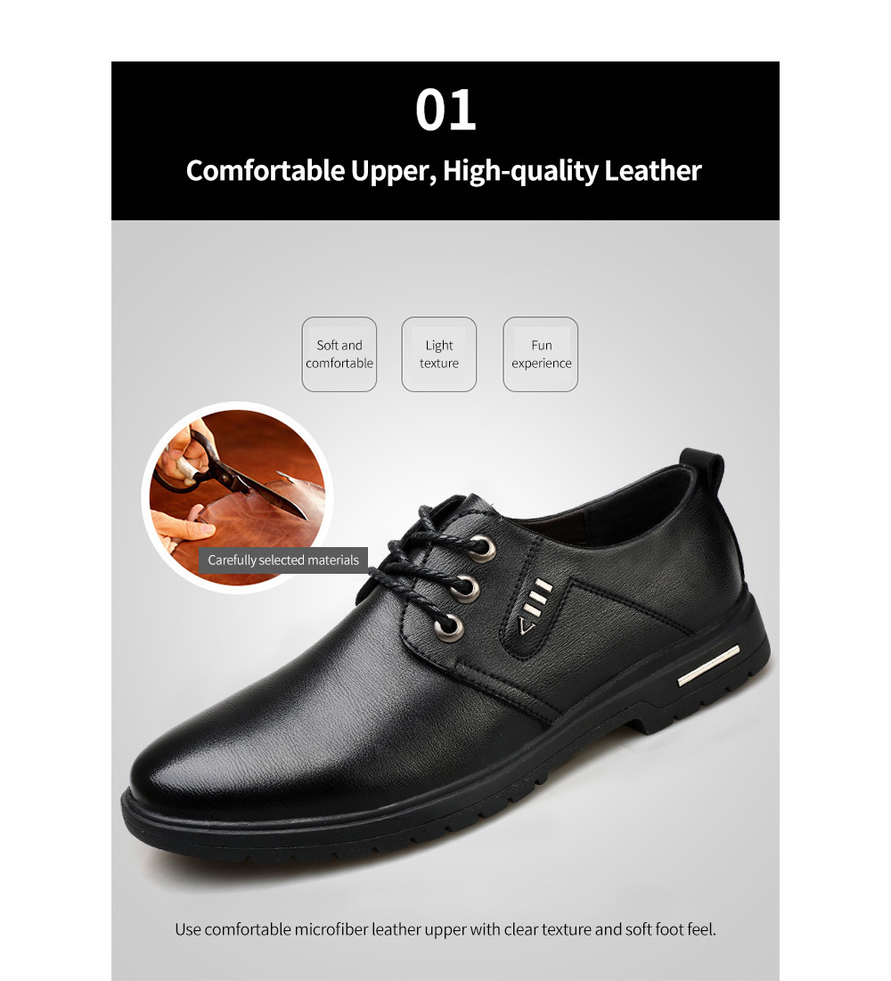 Spring and Summer Breathable Men's Lace-up Business Shoes - Black 39 Comfortable Upper, High-quality Leather